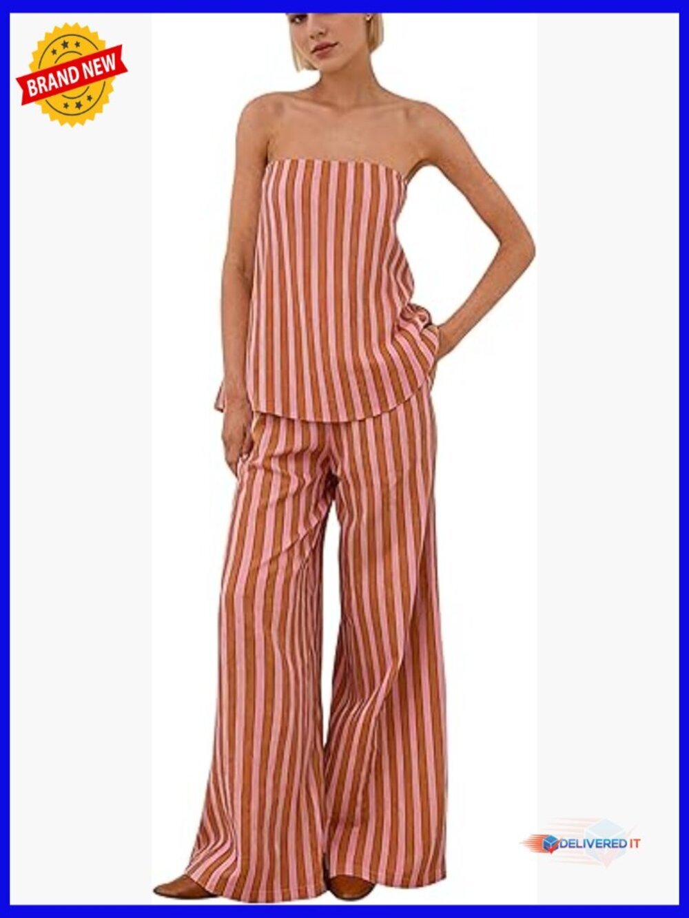 Women's 2 Piece Strapless Tube Top and Wide Leg Pants Lounge Set